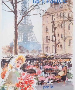 Affiche Originale, Brenet, France Paris Tour Eiffel, Chargeurs Reunis Fleur 1950